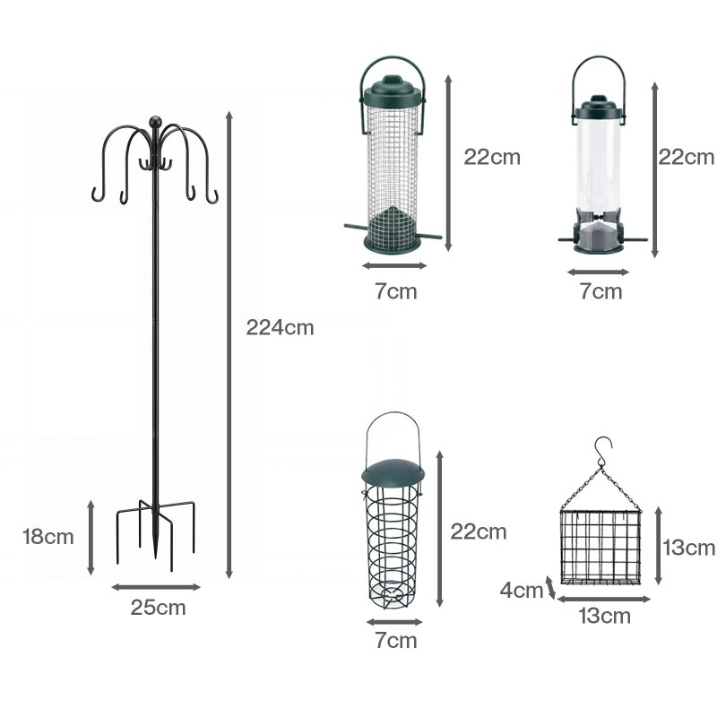 TOQUE Complete Bird Feeding Station 4 Feeders Outdoor Garden Wild Birds Feeder