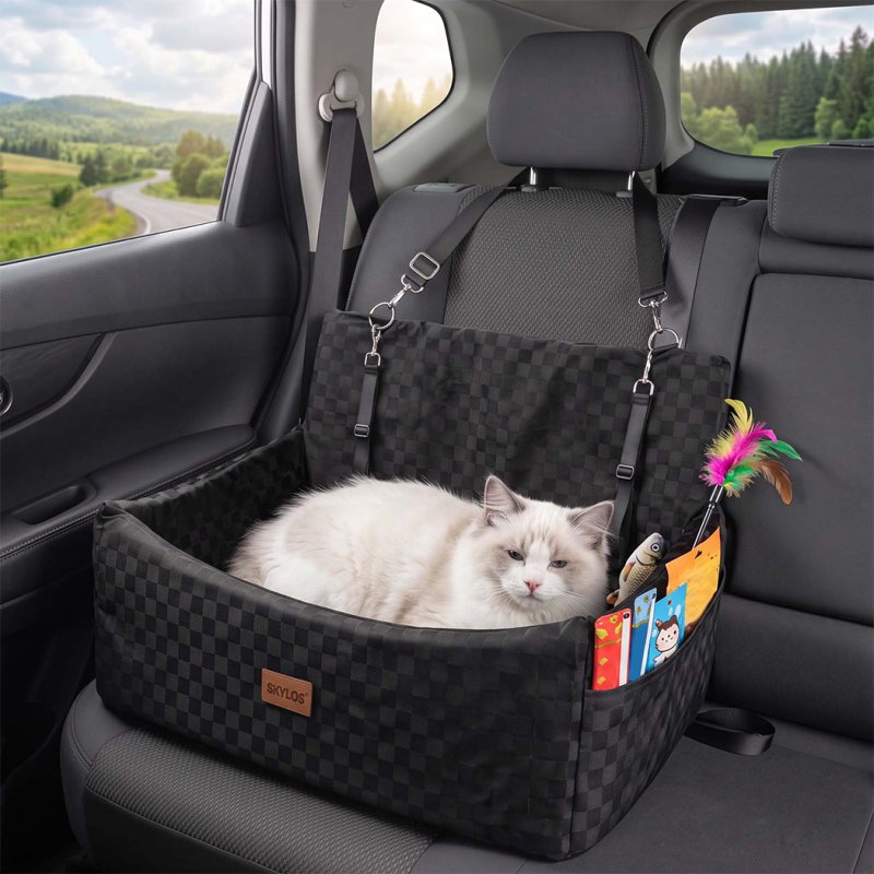 Skylos Large Dog Car Seat Booster Dual-Sided Plush Cool Bed Washable Black