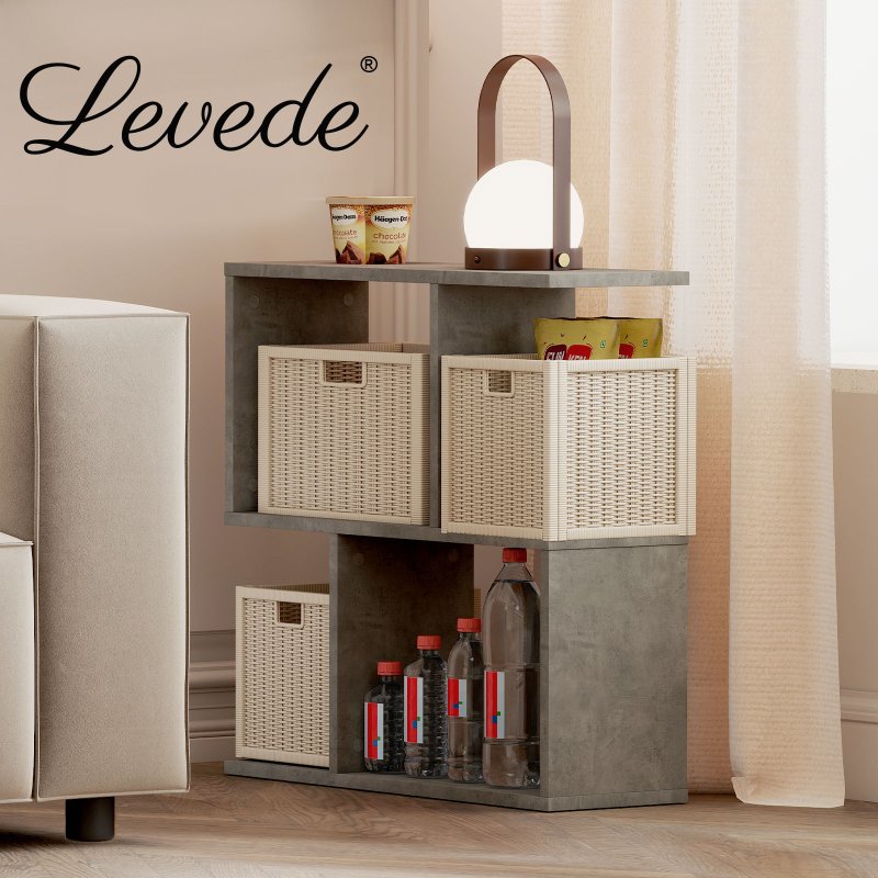 Narrow Side Table Slim End Sofa Table with Living Room Storage 20cm Modern Grey