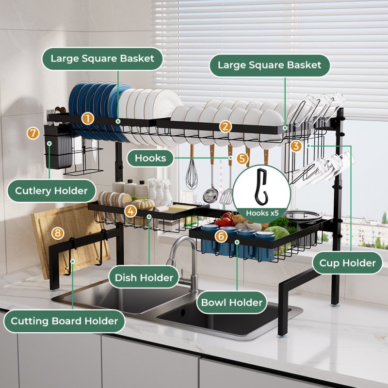 TOQUE Dish Drainer Rack Over the Sink Dish Drying Rack