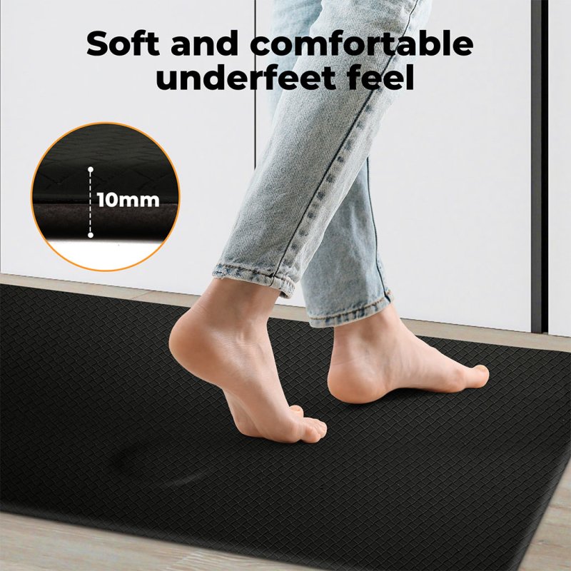 Marlow Kitchen Mat 2PCS Non Slip Woven Rubber Floor Mat Absorbent Runner BLack