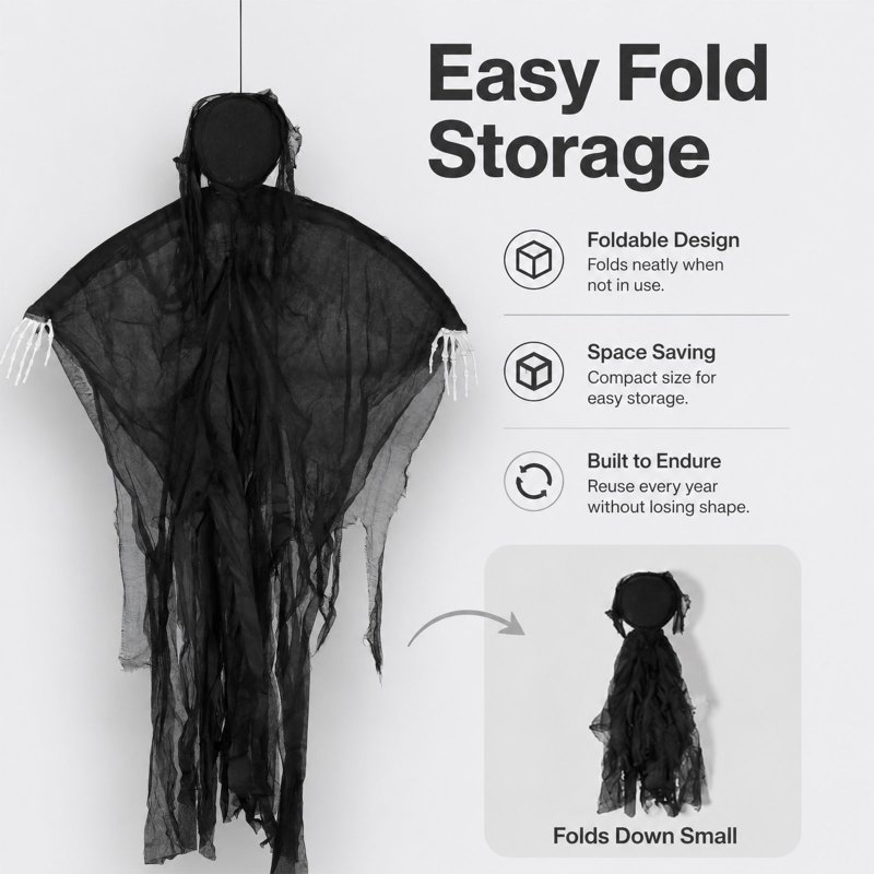 Yezi Halloween Decorations Grim Reaper 130cm Black Polyester Foam