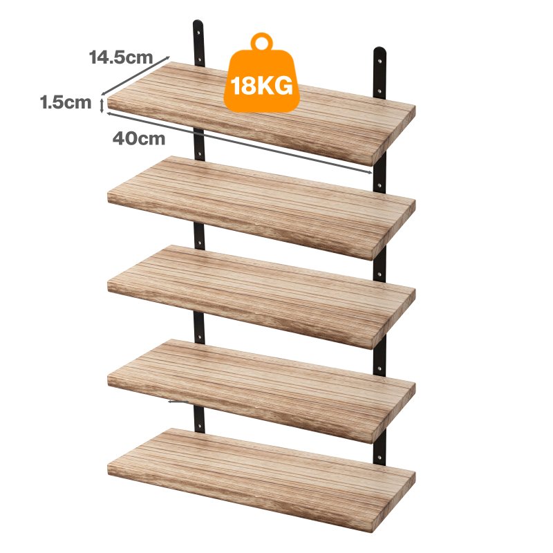 Levede Floating Shelves Wood Wall Mounted Shelf Rustic Set of 5 Light Brown