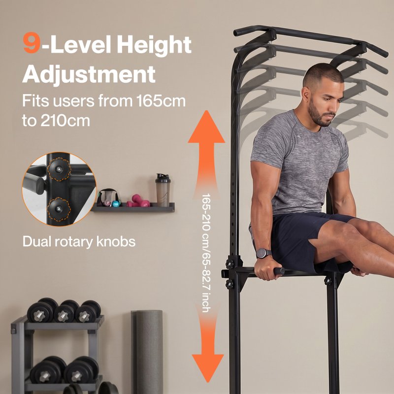 Centra Pull Up Station, 9-Height Adjustable, 150kg Carbon Steel, Black