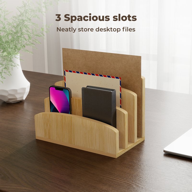 Toque 4-Slot Bamboo Letter File Rack Desktop Document Organizer Mail Sorter