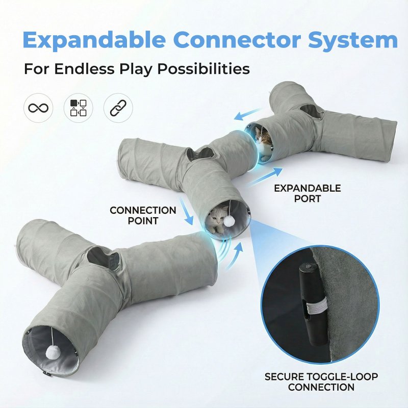 Skylos 3-Way Cat Tunnel Foldable Interactive Play Tunnel with Balls Cats Kittens