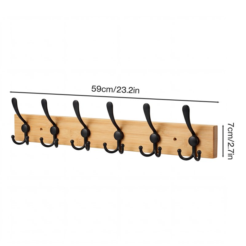 Levede Coat Rack Wall Mounted 6 Triple Hooks Holds Coats & Bags, Hallway Bamboo