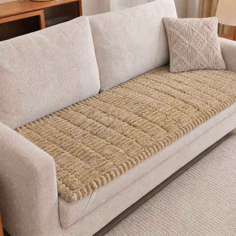 Marlow Corduroy Sofa Cover Pet Friendly Non Slip Washable 70 x 180cm Light Camel