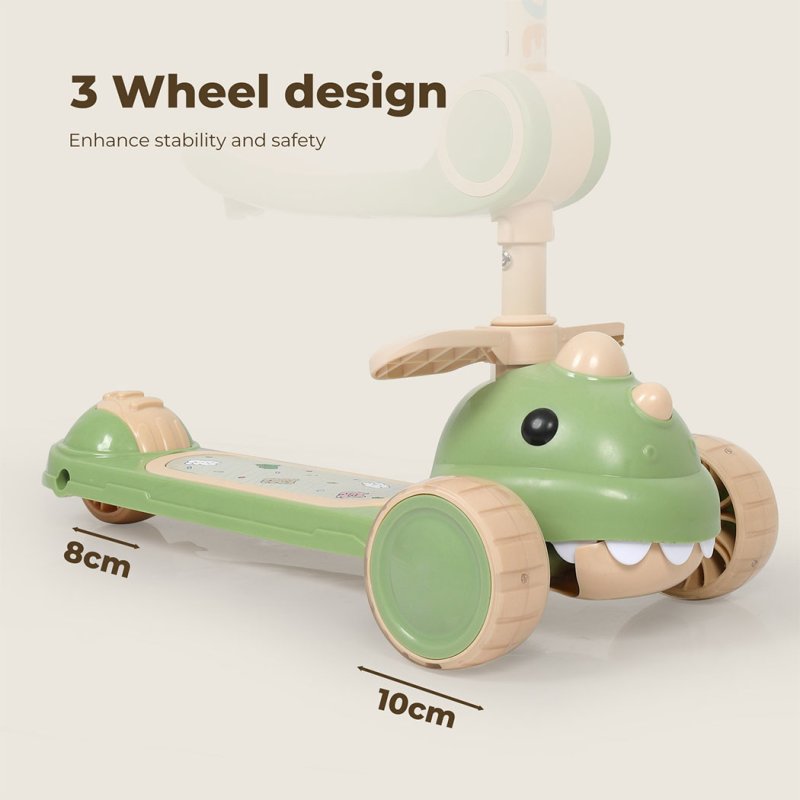 Dekko Foldable Kids Scooter Flip-able Seat Adjustable Height LED Light Green