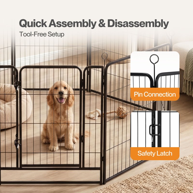Skylos Dog Pen 8 Panel Steel Playpen Foldable Indoor Outdoor Pet Enclosure Black