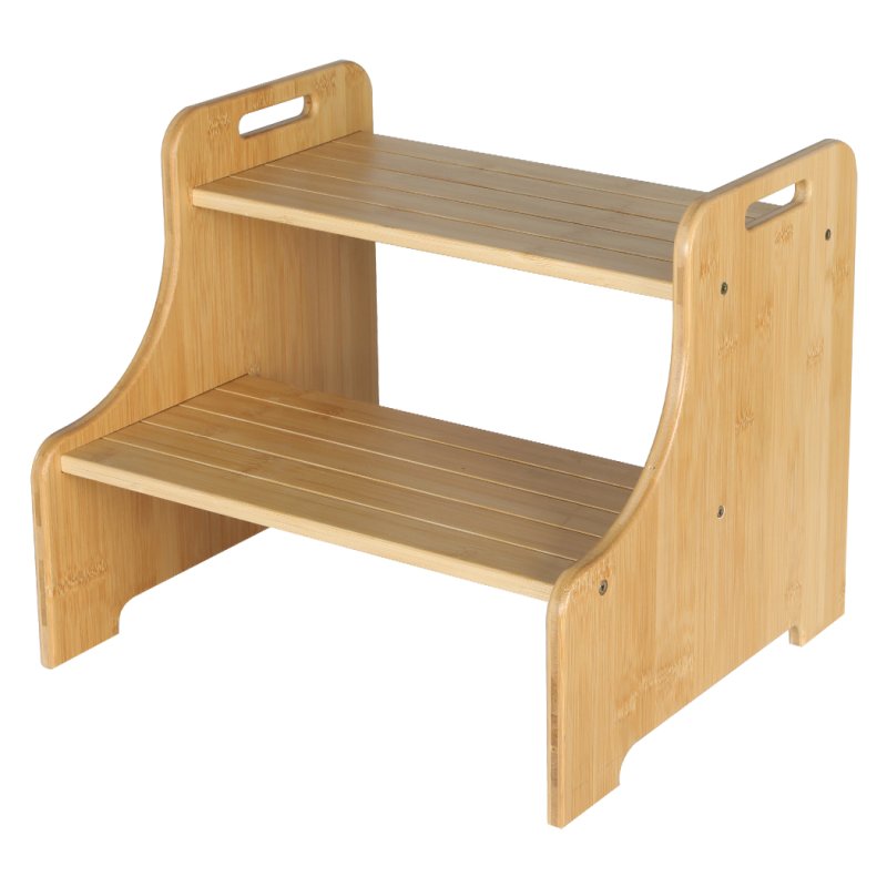 Levede Bamboo Step Stool with Handle Shelf Footstool Bathroom Kitchen Bed 220Lbs