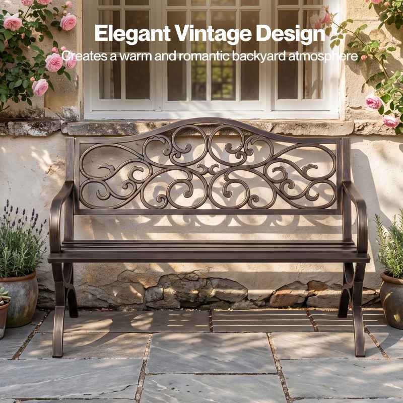 Levede Garden Bench,Outdoor Bench,300kg Metal,Floral Pattern Bronze