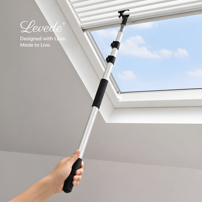 Levede Skylight Opener Telescopic Window Pole 1.1-2m Roof Window Aluminium Black