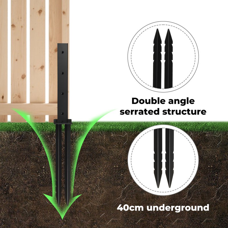 Traderight Fence Post Repair Stakes Kit Powder-Coated Metal Garden Fence Support