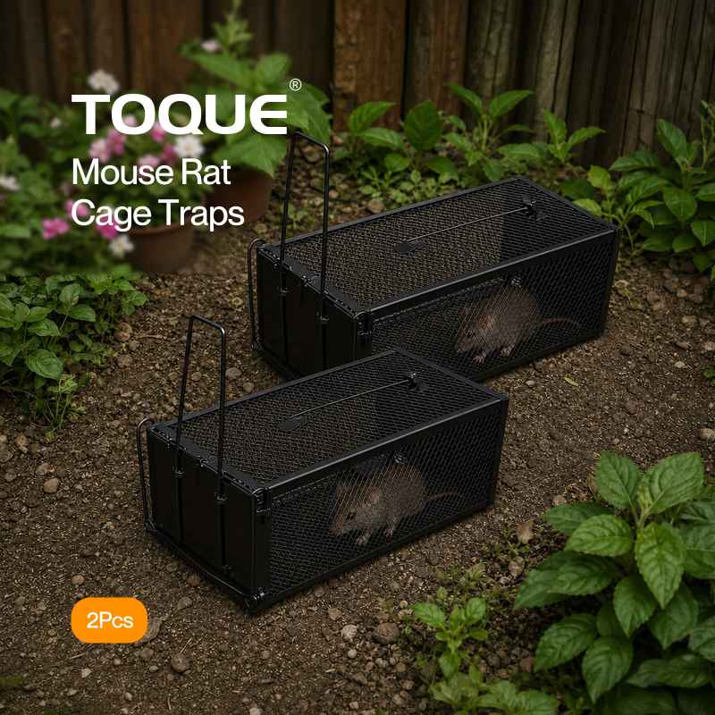 TOQUE Humane Mouse Traps Live Catch Rodent Trap Auto Lock For outdoor Black 2pc