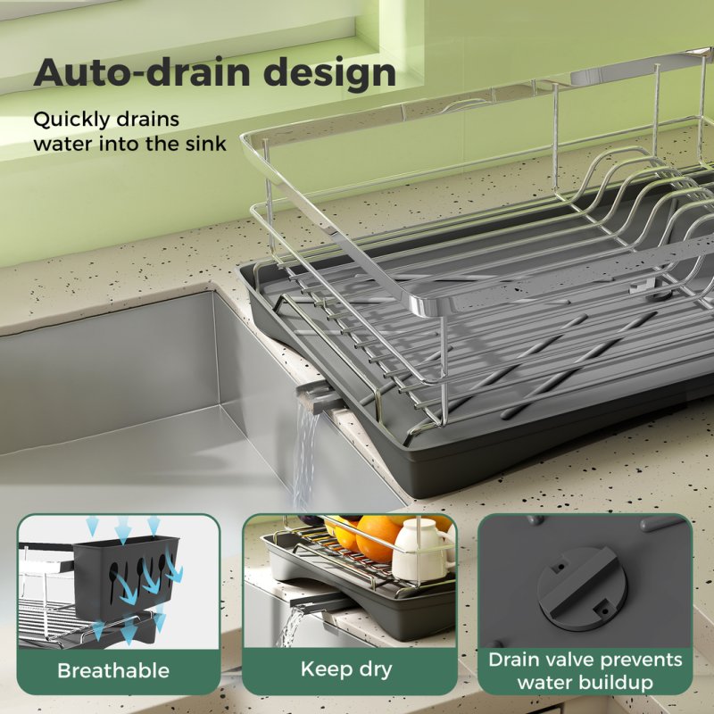Toque Dish Drainer Drying Rack Stainless Steel Plate Cutlery Holder Drip Tray
