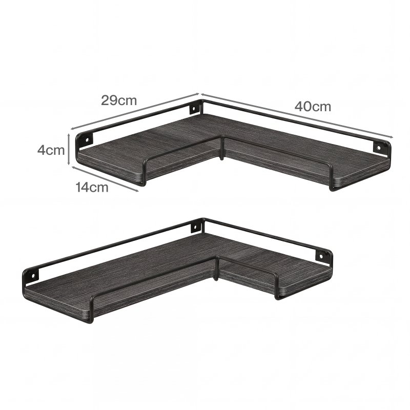 Levede Floating Shelves Set of 2 L-Shaped Corner Shelves Wall Mounted Black