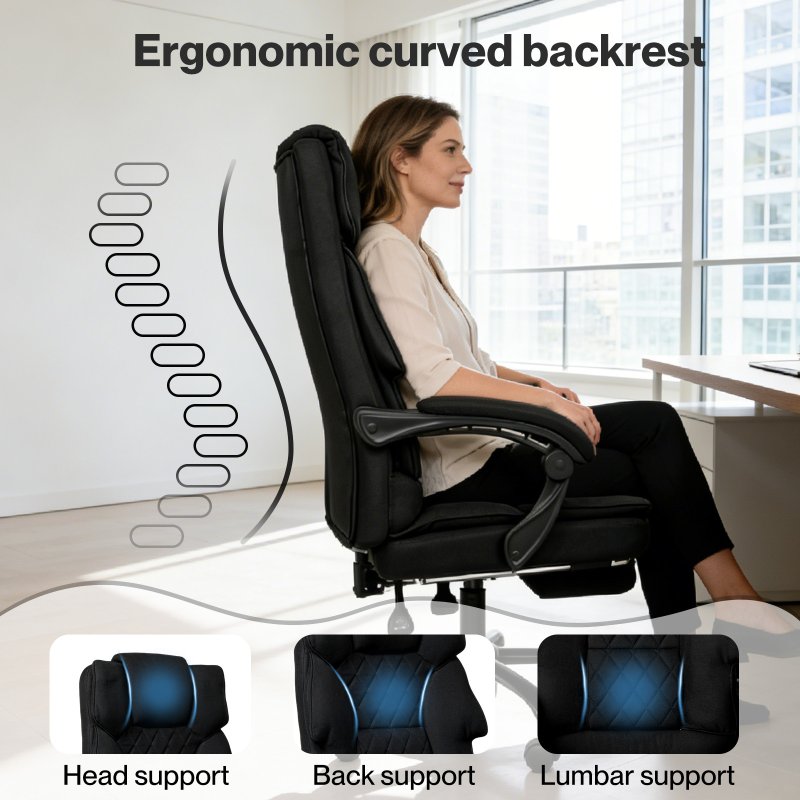 Levede Office Chair with Footrest Linen Fabric High Back Swivel 135?? Reclining
