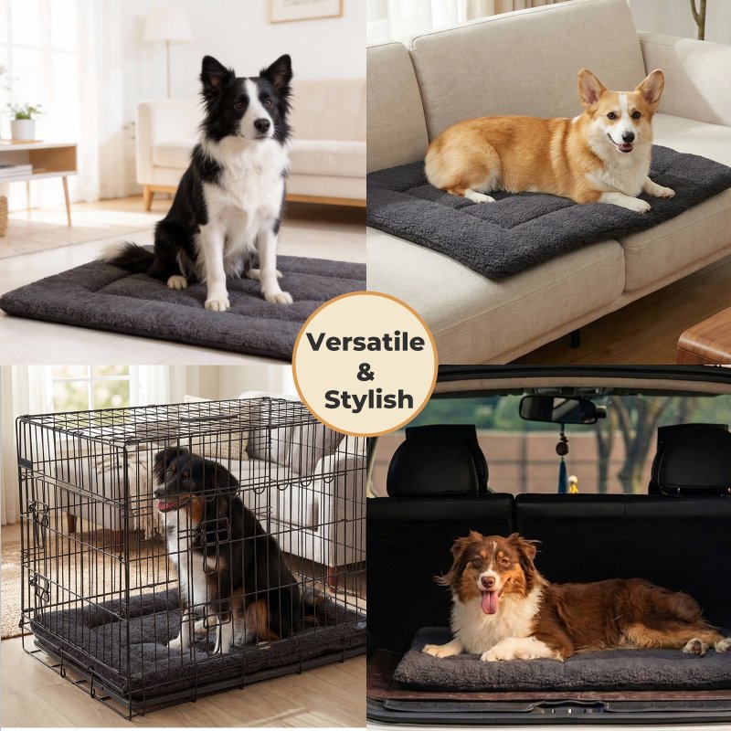 SKYLOS Large Dog Bed Foam Mattress Plush Pet Bed Non Slip Crate Mat XL 89x58cm