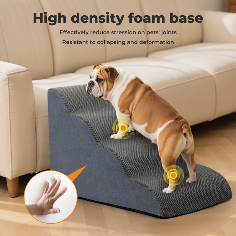 Skylos 4-Step Pet Stairs for Bed Sofa High Density Foam Dog Ramp Non-Slip Ladder