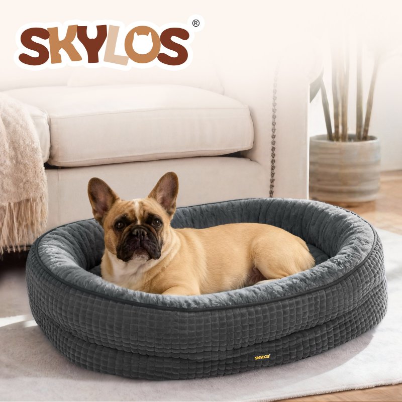 Skylos Orthopedic Plush Dog Bed Soft Washable Pet Bed Grey Cosy Cushion M Size
