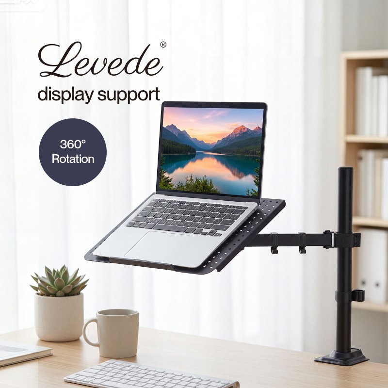 Levede Laptop Desk For? Adjustable Riser With Rotatable Monitor Mount Black