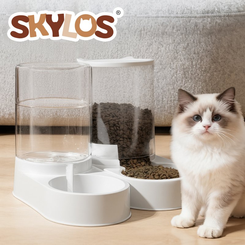 Skylos 2 Packs Automatic Food Feeder Waterer Set 3.2L Plastic Dispenser Dog Cat
