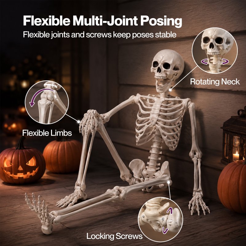 Yezi Halloween Skeleton Life Size Posable Jointed Decoration Haunted House White