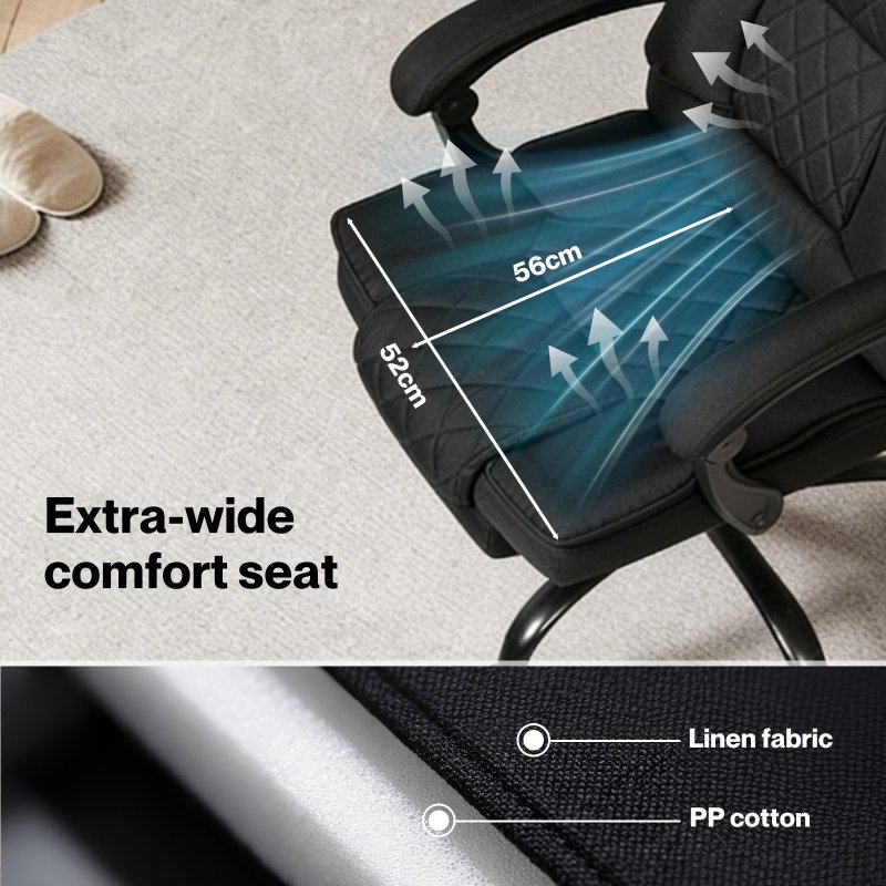 Levede Office Chair with Footrest Linen Fabric High Back Swivel 135?? Reclining