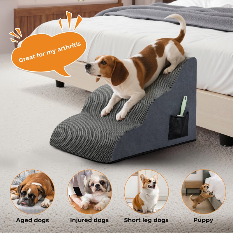 Skylos 3-Step Pet Stair Dog Ramp for Sofa Bed High Density Foam Non-Slip Ladder