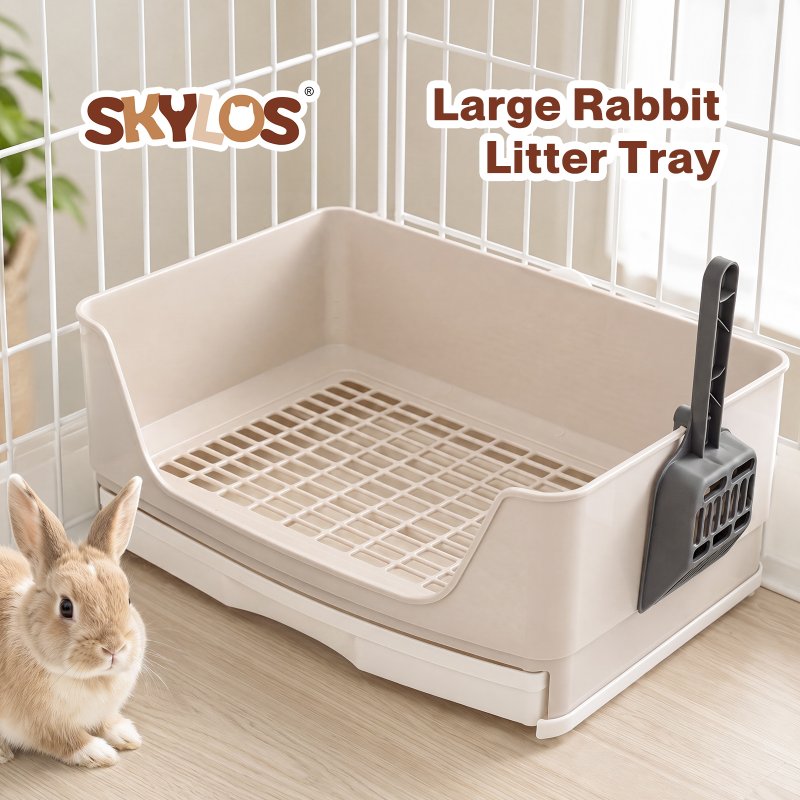 Skylos Rabbit Litter Tray Drawer Box Easy-Clean Secure for Indoor Cage Use Brown
