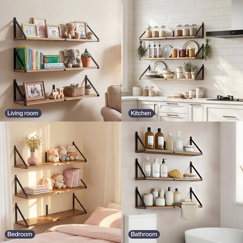 Levede Floating Shelves Wall Mounted Book Shelves for Wall Set of 3 Natural