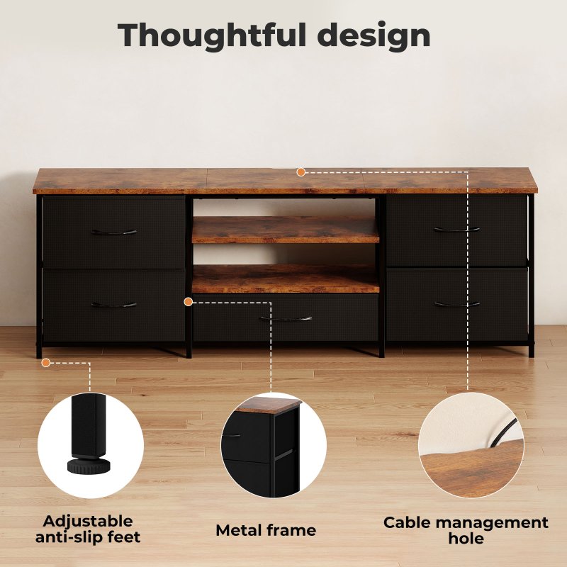 Levede TV Stand Cabinet Entertainment Unit Stand 140cm 5 Drawers Storage Shelves