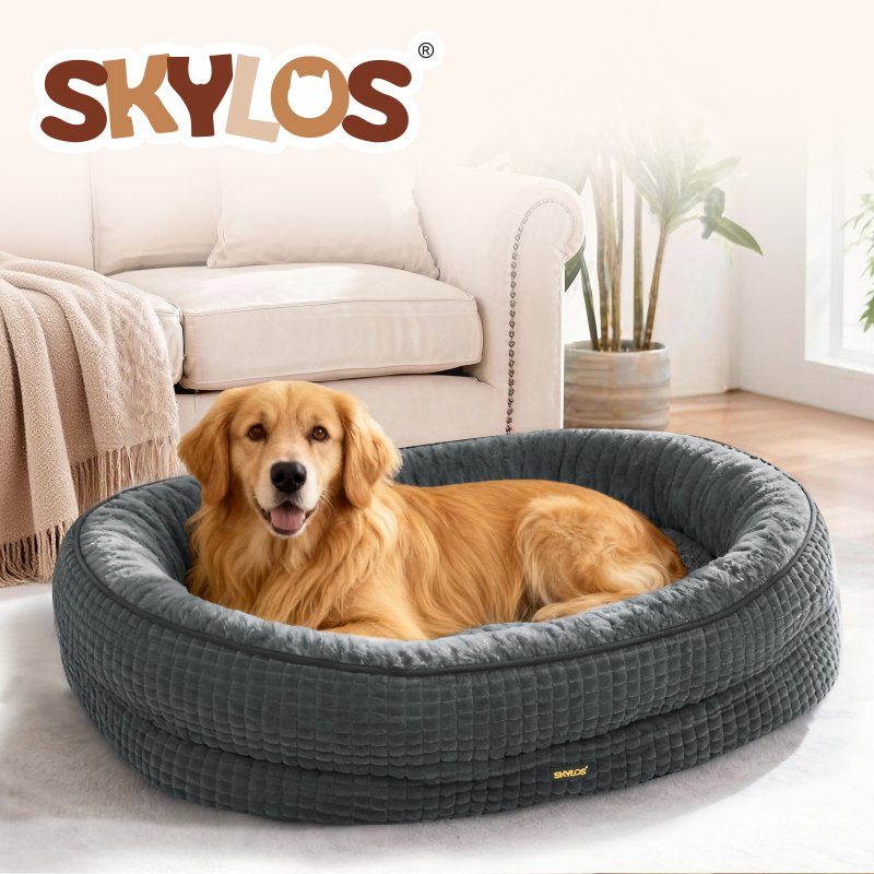 Skylos Orthopedic Plush Dog Bed Soft Washable Pet Bed Grey Cosy Cushion XXL Size