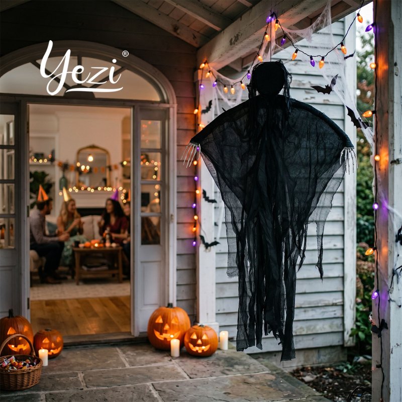Yezi Halloween Decorations Grim Reaper 130cm Black Polyester Foam