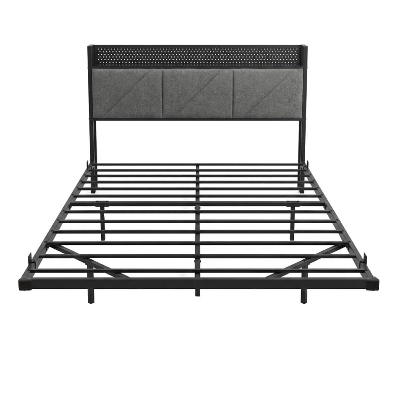 Levede Floating Bed Frame Double LED Lights Upholstered USB Storage Headboard