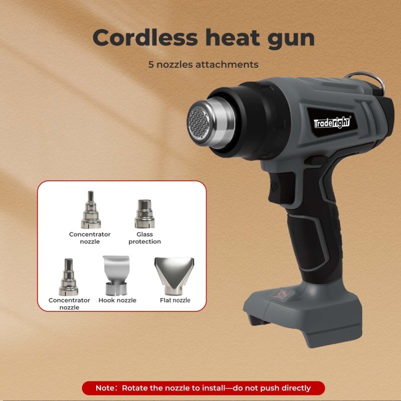 Traderight For 21V Battery Hot Air Gun Cordless Electric Heat Gun with 5 Nozzles