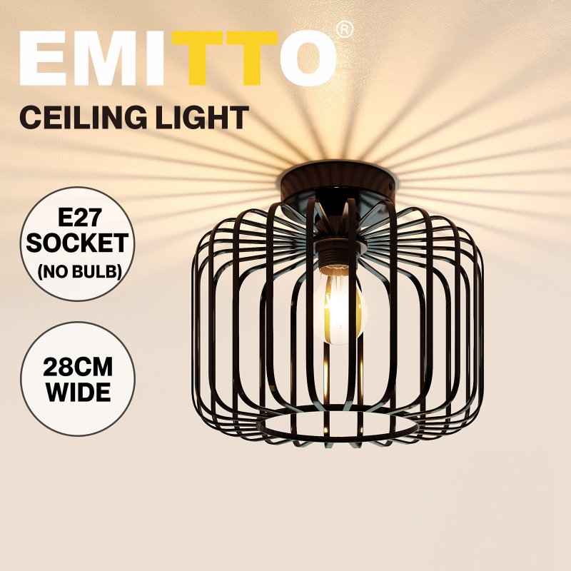 Emitto Ceiling Light Industrial Chandelier Metal Pendant Lamp Bedroom E27 Black