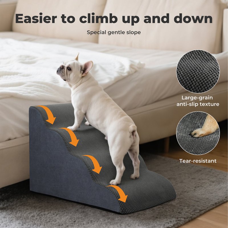 Skylos 4-Step Pet Stairs for Bed Sofa High Density Foam Dog Ramp Non-Slip Ladder