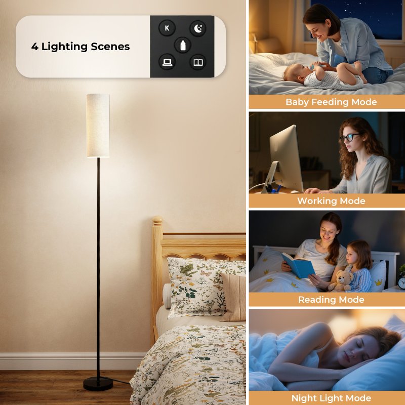 Emitto Led Floor Lamp Bedside Light Dimmable Remote & Foot Switch Bulb Included