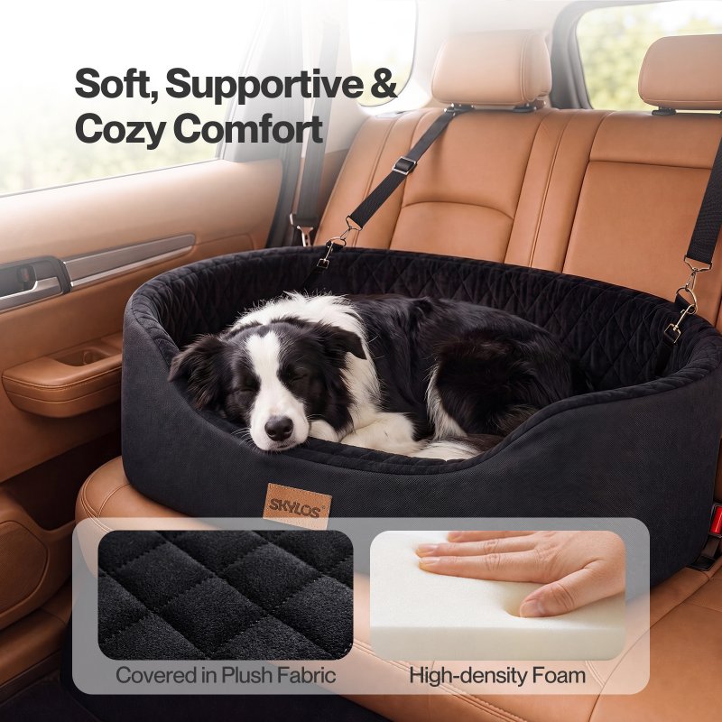 Skylos Dog Car Seat Large Booster Bed for Cars Travel SUV Black Soft Oxford