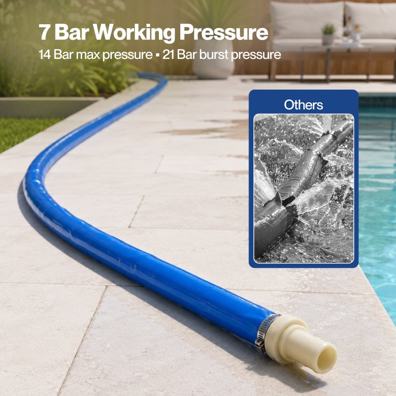 TradeRight Hose Pipe 1 Inch Reinforced PVC 20m for Home Pool Drainage Pump Blue