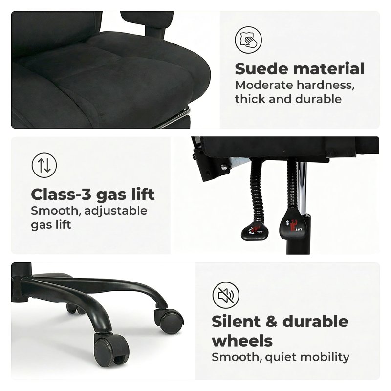Executive Ergonomic Office Chair Suede Fabric Wide Seat 155?? Recline Footrest
