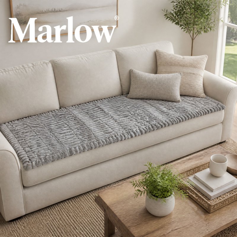 Marlow Corduroy Sofa Cover Pet Friendly Non Slip Washable 70 x 150cm Light Grey