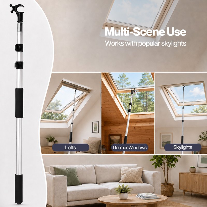 Levede Skylight Opener Telescopic Window Pole 1.1-2m Roof Window Aluminium Black