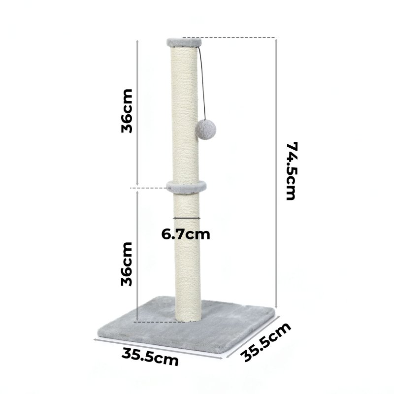 Skylos Tall Cat Scratching Post 75cm Sisal Pole Heavy Duty Base Scratcher Ball