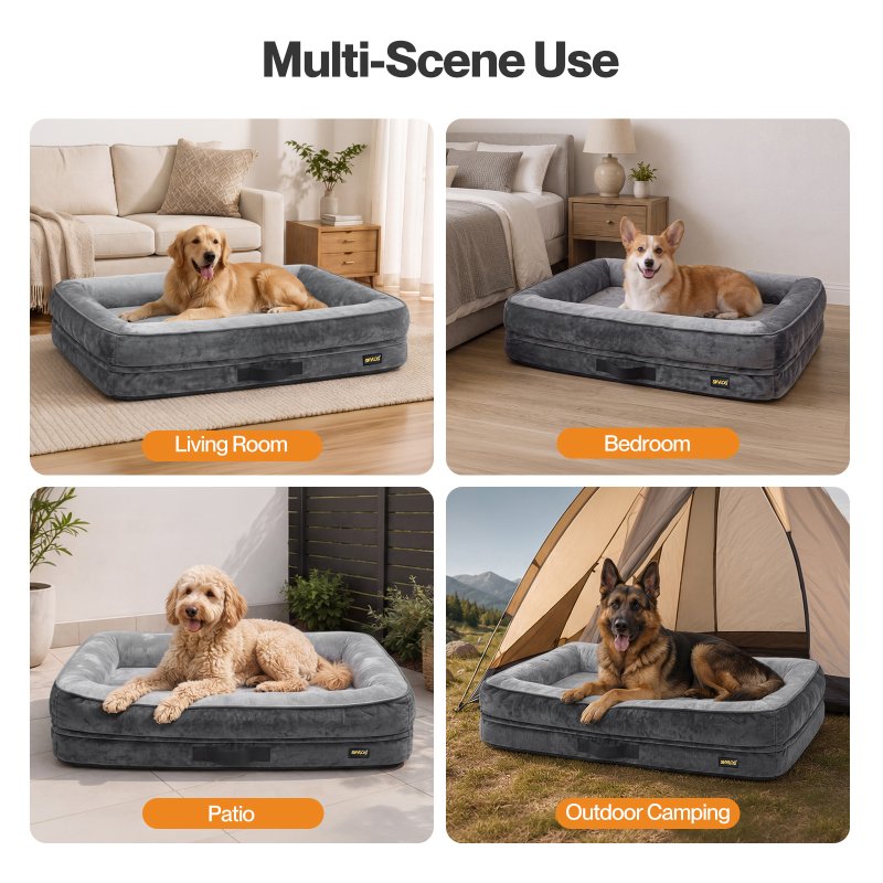 Skylos Large Dog Bed Orthopedic Dog Bed Egg Foam Bolster Sofa Gray Household