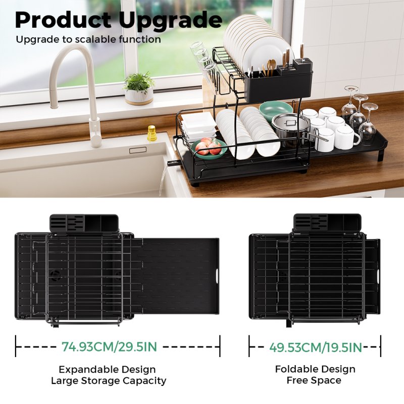 TOQUE Kitchen Dish Drainer Rack Extendable