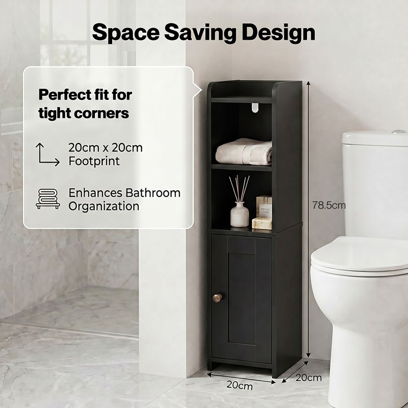 Levede Bathroom Cabinet Slim Corner Storage Adjustable Shelves PB MDF Black