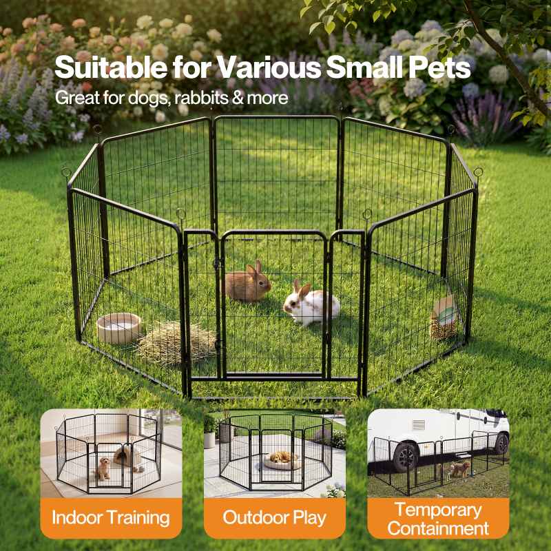 Skylos Dog Pen 8 Panel Steel Playpen Foldable Indoor Outdoor Pet Enclosure Black